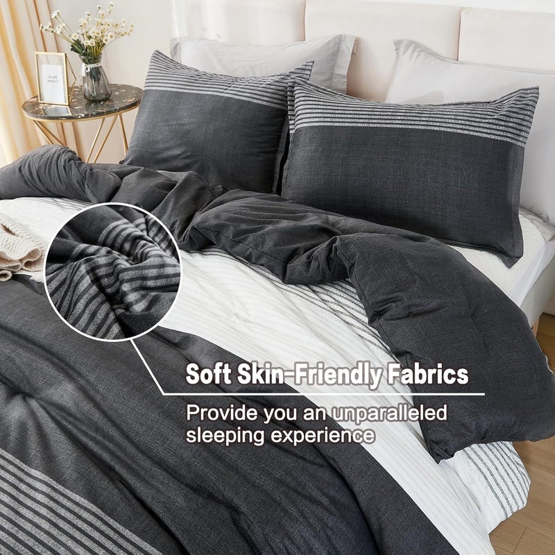 Litanika Black White Grey Comforter Set Twin XL - 2 Pieces Lightweight Pumpkin White Colorblock Stripe Fluffy Bedding Comforter Sets, All Season Bed Set - Image 4